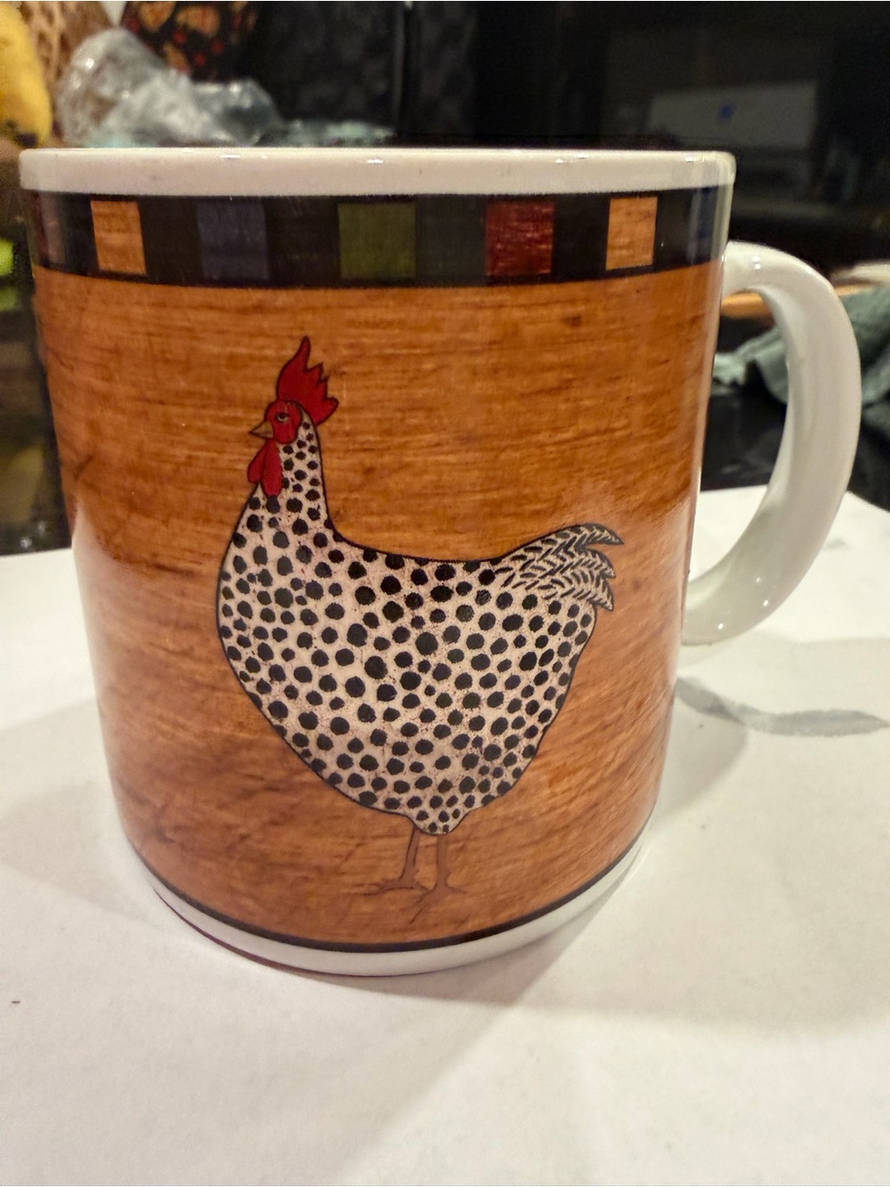 Farmhouse Hen Ceramic Mug in Brown, White and Red